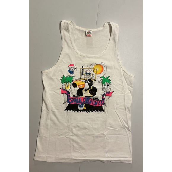Fruit of the Loom Other - VTG 90s‎ Single Stich Toucan Runner Pensacola Beach Tank Top Mens S White